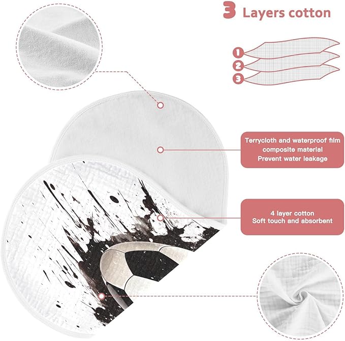 1 Pack Muslin Burp Cloths Soccer Ball White Print Cotton Baby Burp Cloths Absorbent Soft Burping Cloth Washcloths for Newborn Babies 22x11 Inch