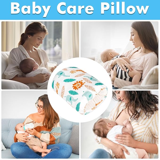 Baby Feeding Arm Pillow,Soft Cotton Bottle Nursing Arm Pillows for Newborn,Breastfeeding Pillows for More Support for Mom and Baby,Portable and Washable,Ergonomic Nursing Essentials(White Animals)