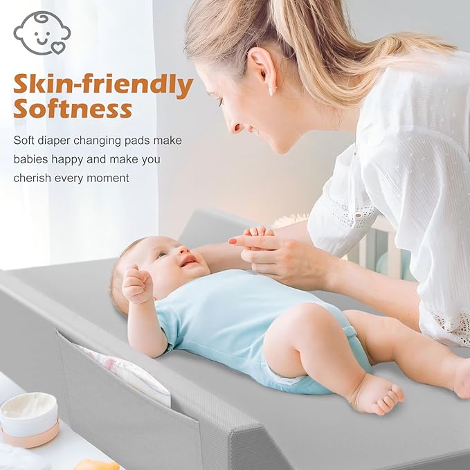 Vegan Leather Baby Changing Pad, Waterproof & Wipeable Soft Diaper Changing Mat 32" x 16.6" Comfortable Infant Changing Station for Dresser & Table