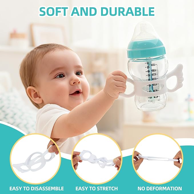 2 Pack Baby Bottle Handles Compatible with 5OZ/9OZ Plastic Glass Tommee Tippee Bottles, Bottle Handles for Baby Self Feeding & Hands Free Use, Supports Baby Grip Training, New Mom