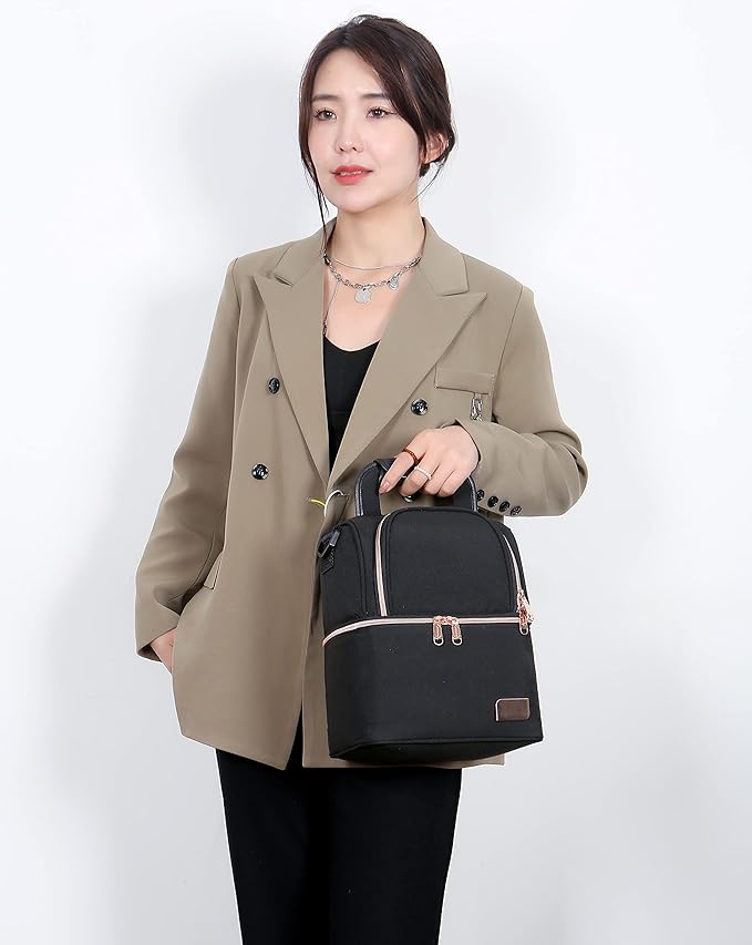 Breast Milk Baby Bottle Cooler Bag Waterproof Baby Food Insulation Maternity Backpack Double Layer Fresh Keeping Travel Handbag for Nursing Mom Daycare UH12 Black