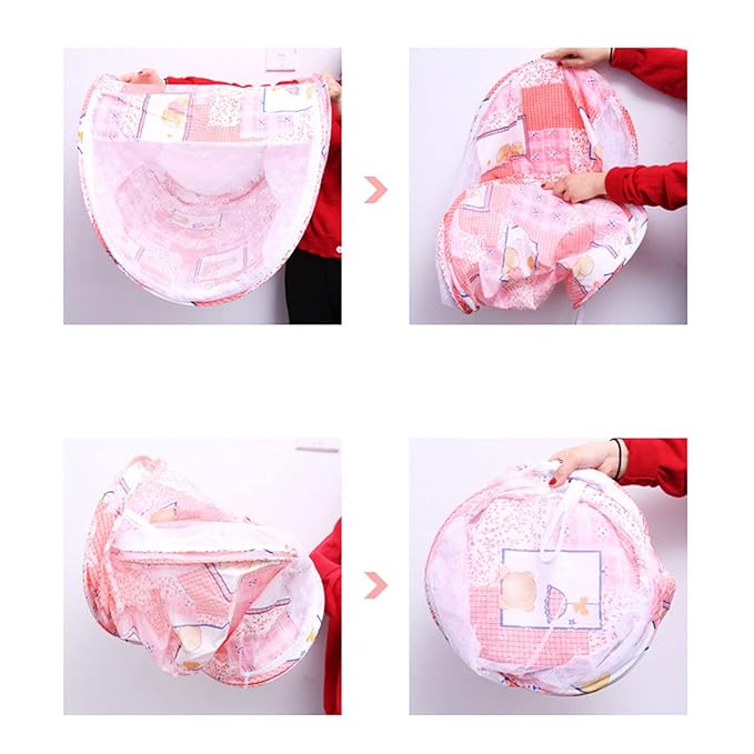 Baby Crib Net Tent, Zipper Closure Folding Portable Breathable Baby Bed Net Cover for Infant (Pink)