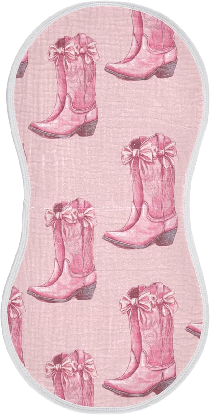 Western Cowgirls Boots Pinks Burp Cloths Baby Boys Girls Absorbent Soft Cotton Burping Cloths Rags, 1 Pack