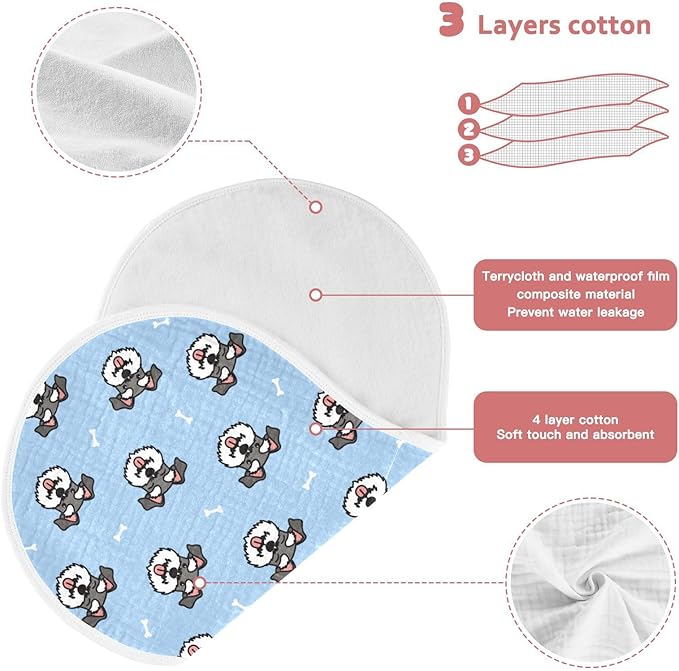 vvfelixl Miniature Schnauzer Dog Heads Burp Cloths for Baby Boy Girls Baby Washcloths Burp Rags 1 Pack