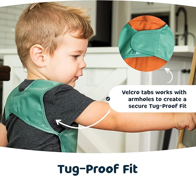 Tiny Twinkle Mess Proof Baby Bibs | 2 Pack Waterproof Toddler Bib for Eating | Baby Apron for Feeding, Machine Washable, Perfect Shower Gift (Slate Olive, 6–24M)