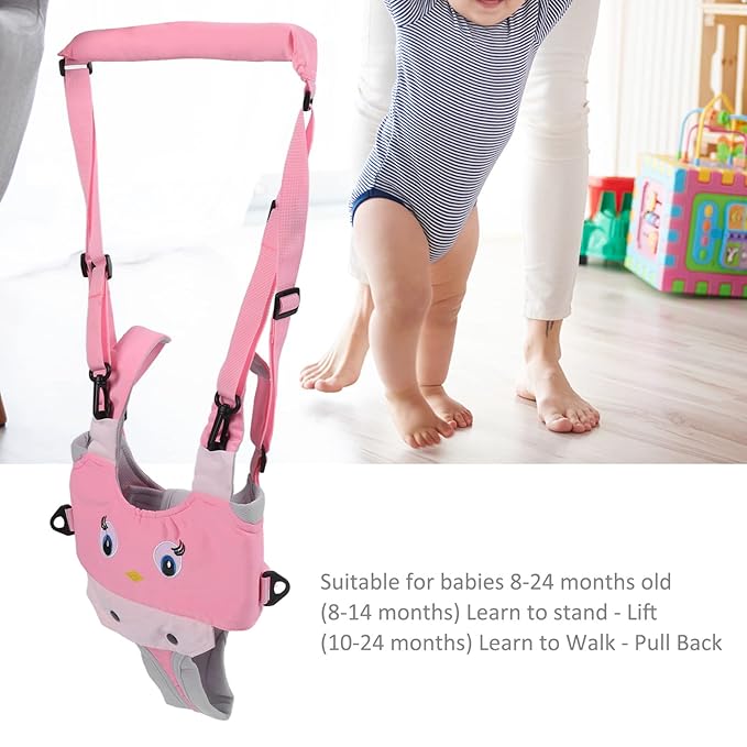 Baby Walking Harness, Infant Walking Helper, Handheld Toddler Walk Assistant Belt Walk Support Assist Trainer Tool for Infant 8 to 24 Month Old, Support Lifting Type and Pull Back Type(Pink)