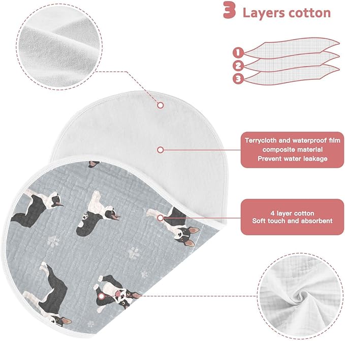 Boston Terrier Dog Do Yoga Muslin Burp Cloths for Baby 4 Pack 100% Cotton Baby Washcloths Bibs for Boy Girl