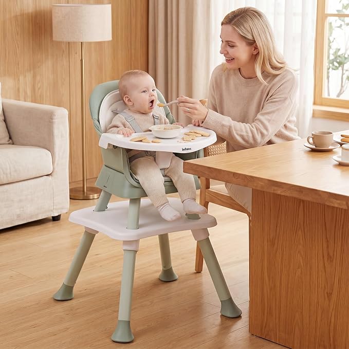 INFANS 8 in 1 Baby High Chair, Convertible Highchair for Babies and Toddlers, Infant Dining Booster Seat, Building Block Table, Kids Stool Table Chair Set with Removable Tray (Green)