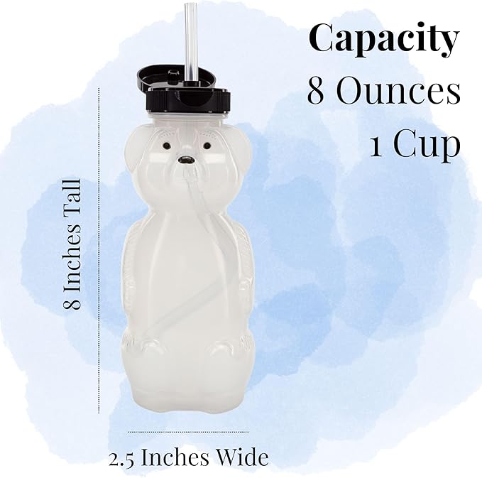 Cornucopia Brands Honey Bear Straw Cups (3-Pack); 8-Ounce Therapy Sippy Bottles w/Flexible Straws