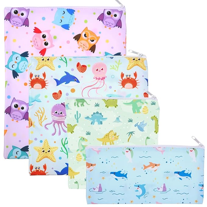 Paterr 4 Pcs Sandwich Bag Reusable Zipper Snack Bags Food Safe Washable Lunch Bags for Kids Students Adults Food(Starfish)