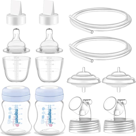Maymom Pump Parts Compatible with Spectra S1 S2 9 Plus Accessories, Base Connectors, Bottles, Nipples, Dome Caps, Duckbill Valves, Backflow Protectors and Tubing, Not Original Spectra Parts