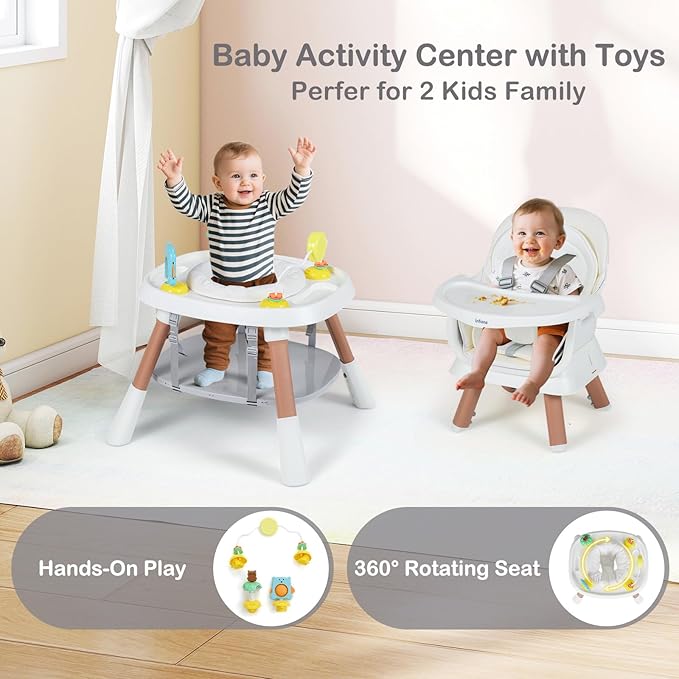 INFANS 9 in 1 High Chair, Convertible Baby Highchair for Babies and Toddlers, Table and Chair Set Building Block Infant Dining Booster Seat, Kids Stool with Activity Children Play Kitchen (Beige)