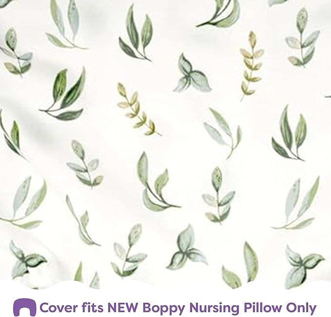 Boppy Nursing Pillow Cover, Organic Green Leaves, Single Cover, Easy-On Slipcover with Gentle 100% Organic Cotton Fabric for The Redesigned Nursing Pillow
