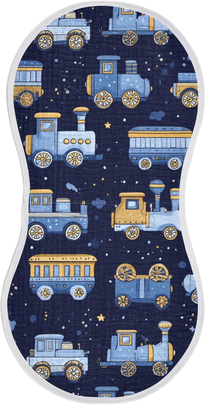 Trains Cute Blue Burp Cloths Baby Boys Girls Absorbent Soft Cotton Burping Cloths Rags 1 Pack
