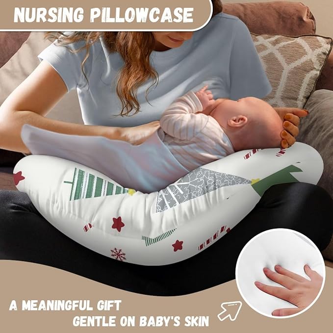 Nursing Pillow Cover, Christmas Decor Xmas Tree Nursing Pillow Slipcovers Ultra-Soft Stretchy Removable Slipcover for Breastfeeding Pillows for Baby Boys Girls
