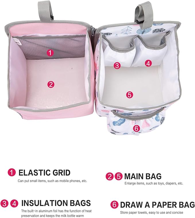 MOMIGO Baby Diaper Caddy Bag Stacker Organize - Nursery Storage Bin for Diapers, Wipes & Toys with Insulation Pocket - 2pcs Diaper Organizer for Crib Wall (Pink)