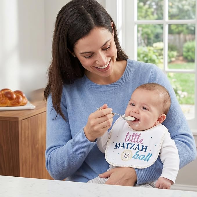 Rite Lite Little Matzah Ball Embroidered Baby Bib Cute Jewish Baby Bib for Newborns Infants Toddlers Judaica Baby Gift Kosher Food Theme Baby Shower