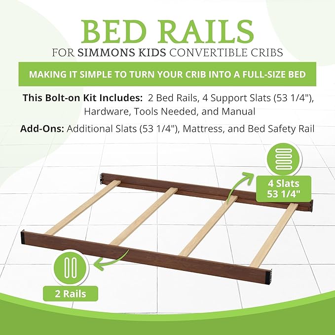 CC KITS Full-Size Conversion Kit Bed Rails Compatible with Simmons Kids Convertible Cribs by Delta Children - Solid Wood Rail - Toddler and Adult Bed Rail for Full-Size (Chestnut, Bolt-ON KIT)