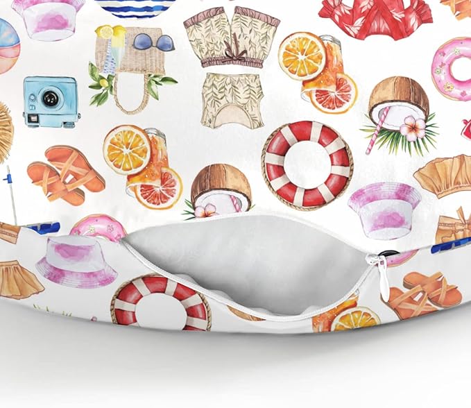 Watercolor Girl Beach Days Baby Nursing Pillow Covers for Boy Girl Summer Seaside Nursing Pillow Slipcovers for Breastfeeding Pillows Beach Vacation Holiday Soft Stretchy Cover for Newborn Infant