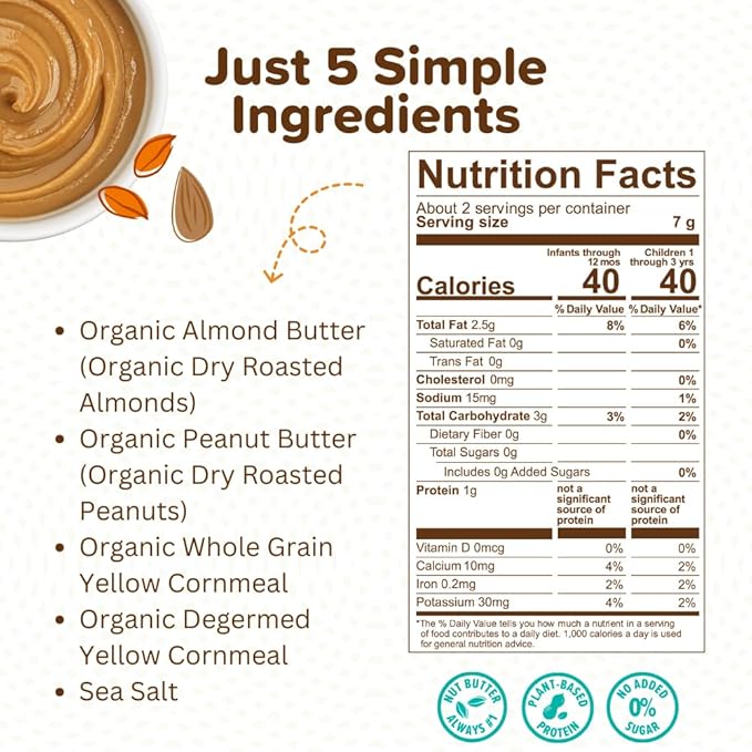Puffworks Baby Organic Almond Butter Puffs, with Peanut Butter, Plant-Based Protein, USDA Organic, No Added Sugar, Gluten-Free, Vegan, Non-GMO, Kosher, 0.5 Ounce (Pack of 12)