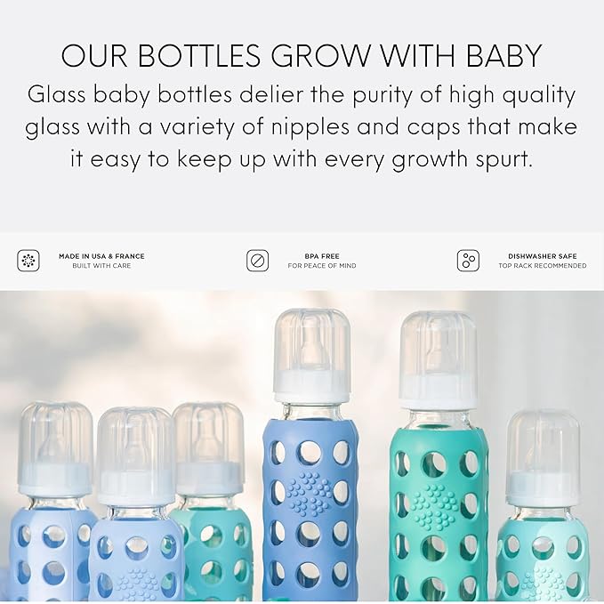 Lifefactory Glass Baby Bottles with Silicone Protection - 2-Pack, 9 oz Bottles, Kale