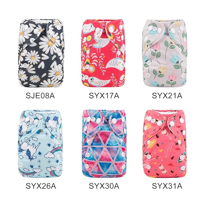 ALVABABY 6pcs with 12 Inserts Baby Cloth Diapers Pocket Newborn Diaper for Less Than 12pounds Baby Snaps Cloth Diapers Nappy