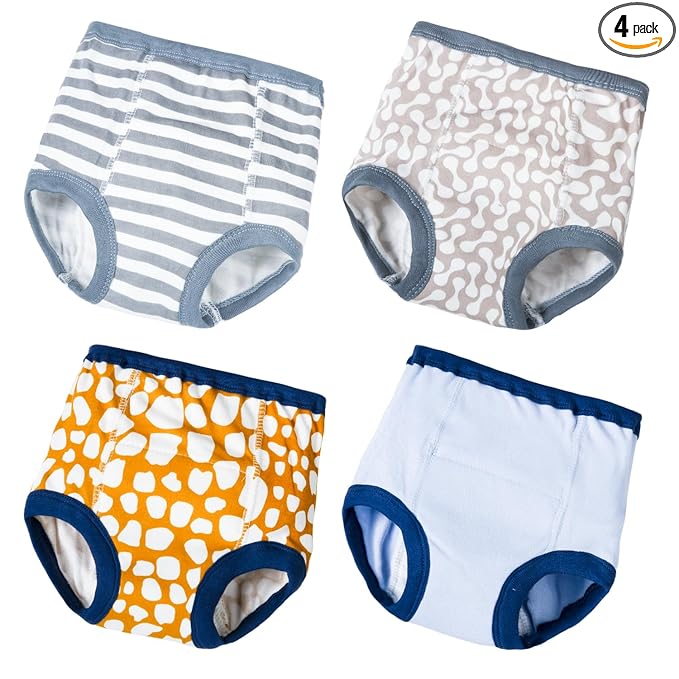 Joyo roy 4Pcs Potty Training Underwear for Boys and Girls 100% Cotton Soft Super Absorption Padded Thickness Toilet Training Pants Waterproof 5T Underwear Boys Pee Pants with Potty Sticker Chart
