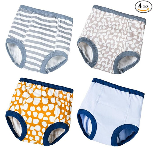 Joyo roy 4Pcs Potty Training Underwear for Boys and Girls 100% Cotton Soft Super Absorption Padded Thickness Toilet Training Pants Waterproof 5T Underwear Boys Pee Pants with Potty Sticker Chart