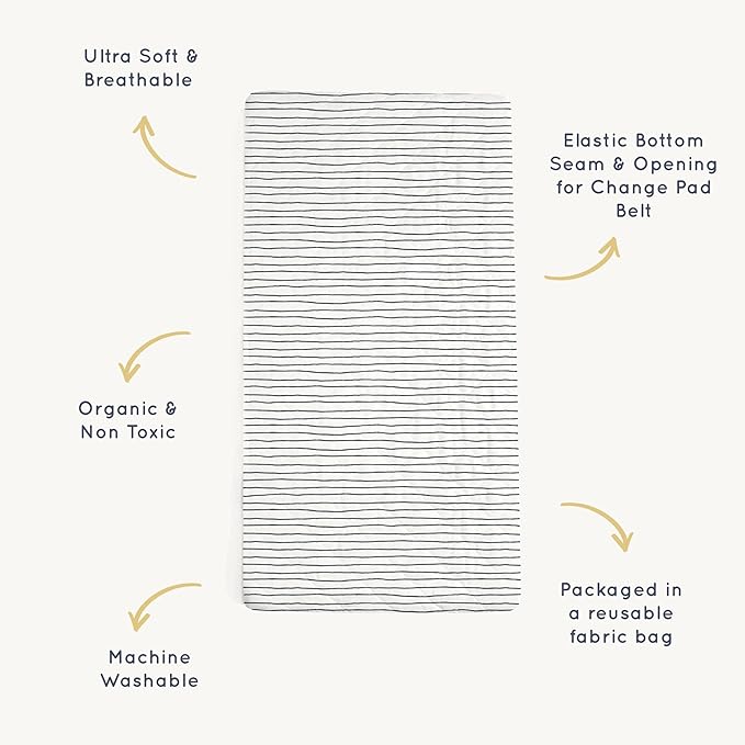 Makemake Organics Organic Changing Pad Cover GOTS Certified Organic Cotton Changing Table Cover Non Toxic Quilted Ultra Soft Unisex Girls Boys Blue Nursery (16"x33", Navy Stripes)