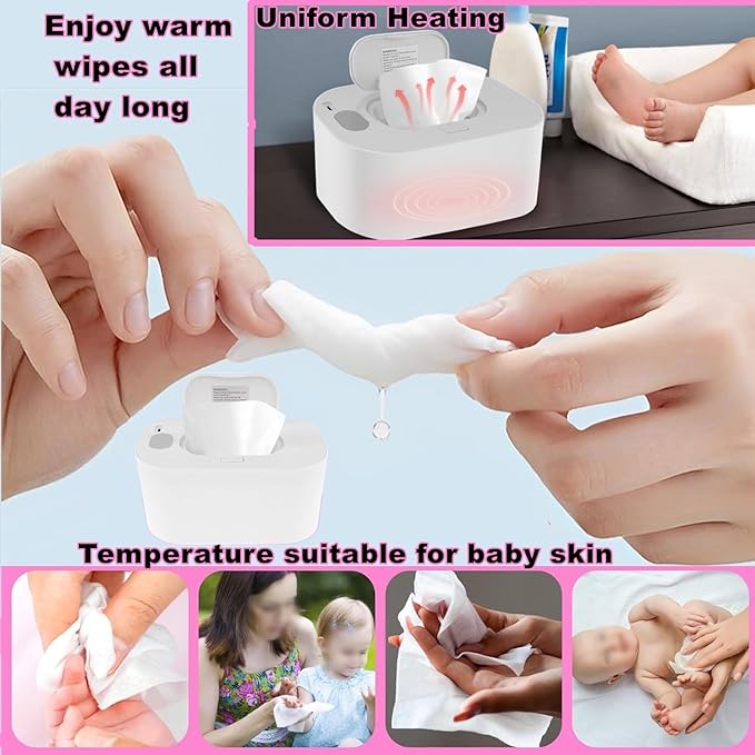 Portable Baby Wipe Warmer，Wipe Warmer and Baby Wet Wipes Dispenser to Even Heating, Wipe Heater with Temperature Display, Diaper Wipe Warmers for Home Car Travel Newborn Baby (Pink)