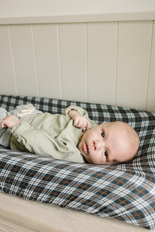 Mebie Baby Changing Pad Cover, Navy Plaid, 100% Muslin Cotton Changing Table Pad Cover for Baby Boy and Girl, Designer Nursery Decor Covers, Diaper Changing Pad Cover for Changing Station