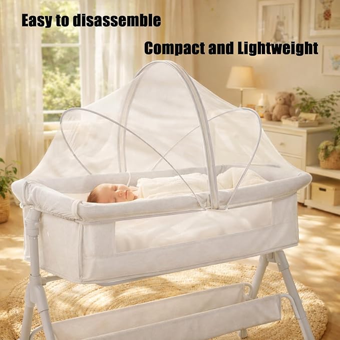 PandaEar Bassinet Mosquito Net Cover, Universal Breathable Mesh Canopy with 2-Way Zipper & High-Elasticity Support, Infant Crib Tent Fits Most Mini Cribs, Bedside Sleepers & Playpens