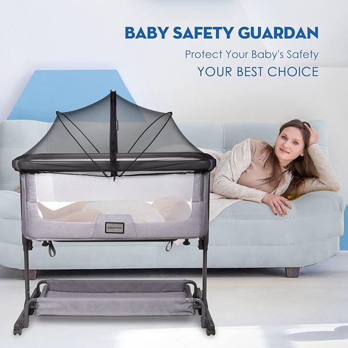 Beberoad Love Bassinet Mosquito Net Cover, Breathable Mesh Canopy with 2-Way Zipper for Bedside Sleepers (Black)