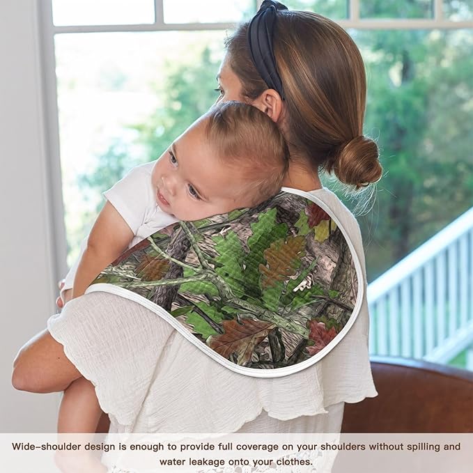Muslin Burp Cloths for Baby Boys and Girls - 2-Pack Ultra Absorbent Forest Camo Muslin Washcloths, Newborn Towel, Milk Spit Up Rags, Burp Cloth Bibs for Unisex, 22 x 11 Inch