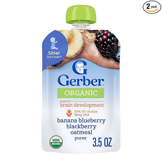 Gerber Organic Baby Food Pouches, 2nd Foods for Sitter, WonderFoods, Banana Blueberry Blackberry Oatmeal, 3.5 Ounce (Pack of 12)