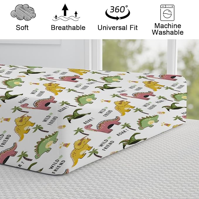 Cute Dinosaurs Changing Pad Cover Cartoon Dinosaurs Tree Eggs Diaper Change Table Pad Cover Sheets for Boys Girls Soft Breathable Stretchy Snug Fitted Diaper Changing Mat Sheets 32''x16''