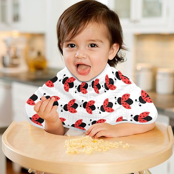 vvfelixl Baby Burp Cloths Cute Ladybug Pattern Baby Newborn Cotton Burping Cloths Set Baby Washcloths 4 Pack White