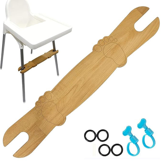 HANH High Chair Footrest, Non-Slip Natural Bamboo Wooden Footrest Compatible with IKEA Antilop High Chairs, Adjustable HighChair Foot Rest for Baby HighChair Accessories (Rounded Corners)