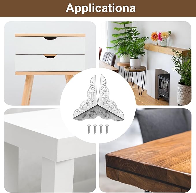 uxcell 24 Pcs Metal Box Corner Protectors 1"x1" Corner Protectors Decorative with Mounting Screws for Storage Box Cabinets Wooden Chest, Silver Tone