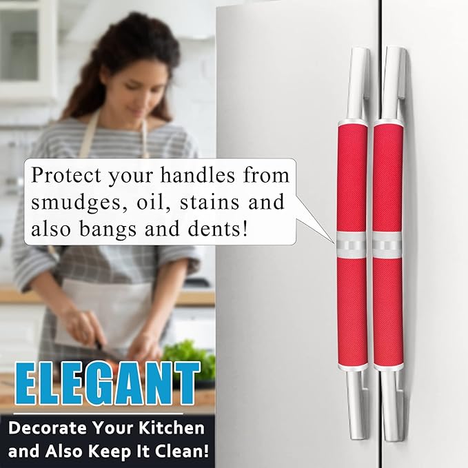 Refrigerator Door Handle Covers, Set of 6, Keep Your Kitchen Appliance Clean from Food Stains, Smudges, Drips, Oil, Washable and Form-Fitting, Protector for Fridge, Ovens, Dishwashers(Red)