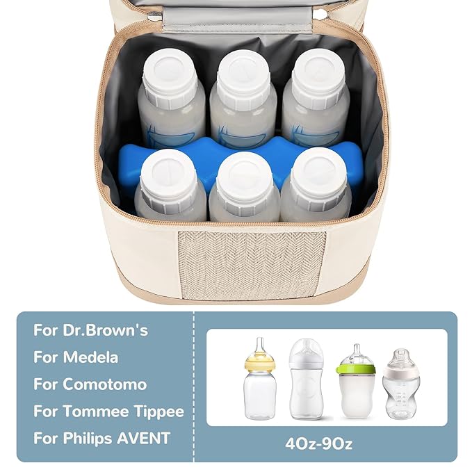Mancro Breastmilk Cooler Bag with Ice Pack, Double Layer Breast Milk Cooler Bag Fits 6 Bottles Up to 9 Ounces, Breast Pump Bag with Cooler for Daycare & Nursing, Green