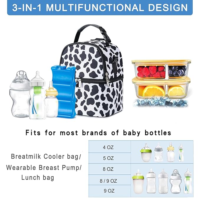 Breastmilk Cooler Bag with Ice Pack Fits 6 Baby Bottles up to 9 Ounce, Breast Milk Pump Cooler Bag with Shoulder Strap for Nursing Mom Daycare, Work, Travel