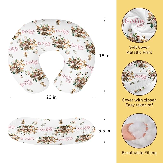 Dyoart Custom Baby Nursing Pillow Cover for Nursing, Animal Pattern Removable Nursing Covers for Breastfeeding Pillows, Ultra Soft Comfortable Slipcover for Newborn Baby Boys and Girls