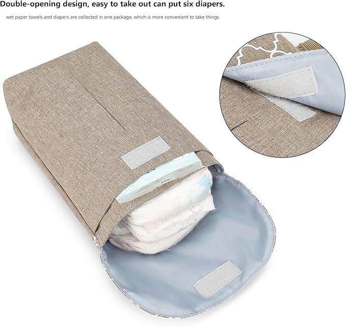 MOMIGO Wet Dry Bags for Baby Wipes Diapers - Reusable, Washable for Stroller, Diapers, Toiletries with Wipes and Diapers Drawing Opening (Brown)