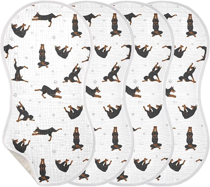 vvfelixl Baby Burp Cloths Exercises Doberman Dog Baby Newborn Cotton Burping Cloths Set Baby Washcloths 4 Pack White