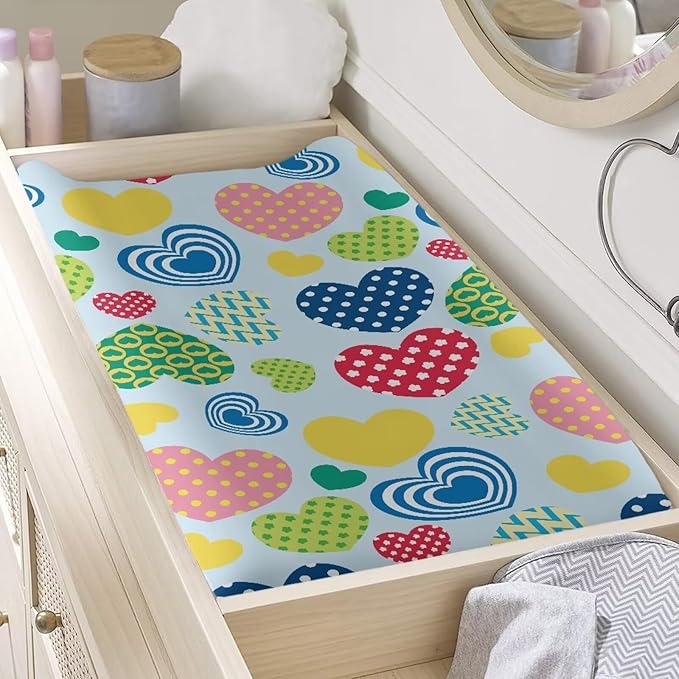 Heart Valentine Changing Table Cover Valentine Decor Comfy Cozy Sheet Crib Mat Waterproof Changing Pad Cover for Baby Breathable Stretchy Universal Tray Table Mat