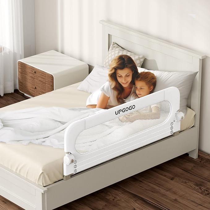UPGOGO Folding Toddler Bed Rails for Crib,Toddler Bed Guard Rail with Reinforced Anchor Safety System,Bed Rail for Kids Fit,Bunk,Full Size,Queen,King,Twin(White,33"x23.6")