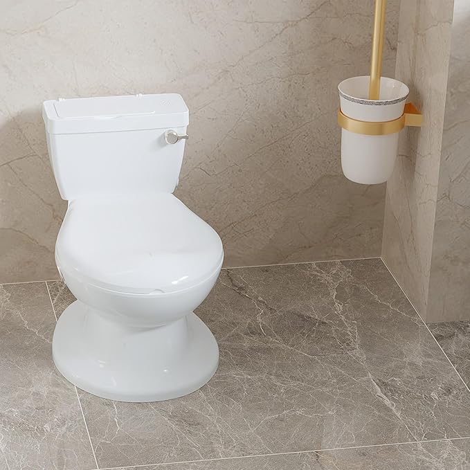 2-in-1 Toddler Potty Training Toilet with Removable Toilet Seat for Standard Toilets, Realistic Flush Sound, PVC Cushion, Portable Floor Potty Chair, White/Chrome, 18+ Months, Up to 50 lbs