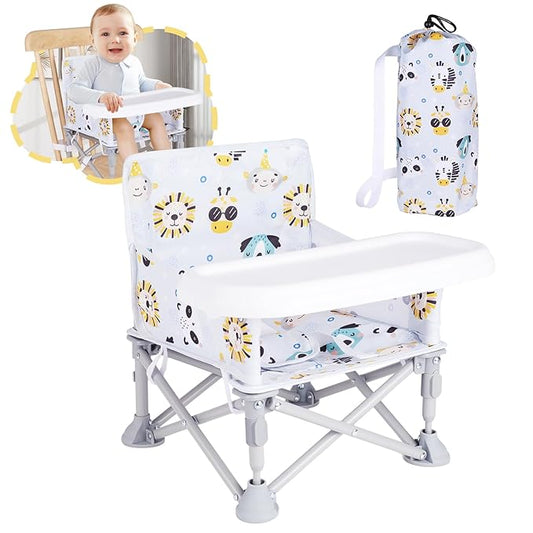 Portable Baby Chair, Folding Booster Seat with Tray for Dining Table Compact Camping Chair for Lawn Beach Travel Babies 6-36 Months
