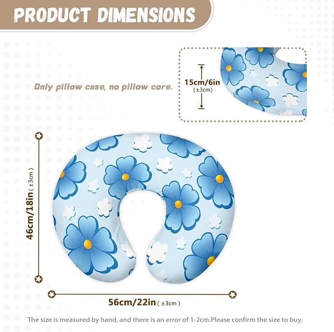 Nursing Pillow Cover Stretchy and Soft Nursing Cover for Breastfeeding Pillows Pillow Slipcover for Baby Girls Boys Newborn Cartoon Flower Blue